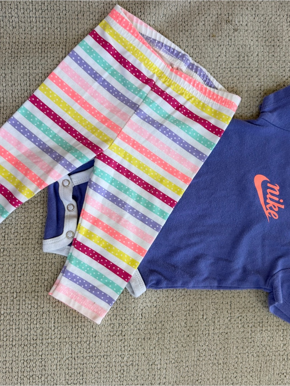 Nike Purple Bodysuit with Multicolor Striped Leggings